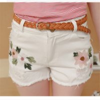 2016学院风小清新绣花磨破流苏卷边高腰休闲牛仔短裤女