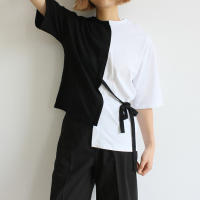 2016不规则 拼色 系带 T恤女