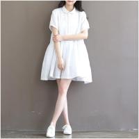 2016夏季新款文艺复古小方格潘领短款连衣裙女