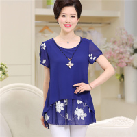 2016夏季新款女装大码妈妈装中年装短袖刺绣雪纺衫上衣