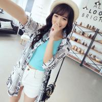 2016夏季新款开衫中长款字母印花雪纺防晒衫 衬衫女