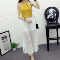 2016夏季韩版蕾丝镂空开叉性感阔腿裤休闲裤女