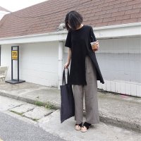 2016Babyface 时尚 不规则开叉 休闲 T恤女