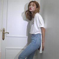 2016韩版老虎印花开叉T恤