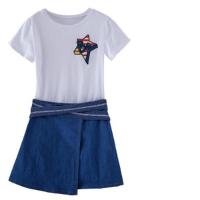 2016夏季新款可爱卡通贴布 腰带牛仔A字短裙时尚套装