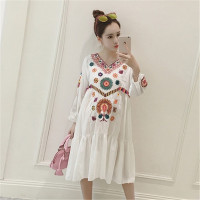 2016民族风长裙纯棉麻韩版中长款宽松刺绣孕妇连衣裙孕