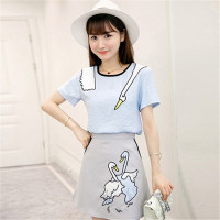 2016夏季新款韩版连衣裙两件套装女宽松套头卡通半身裙