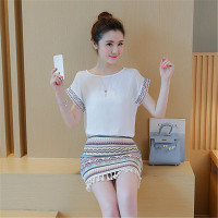 2016夏装新款透气舒适麻料T 流苏半身裙套装