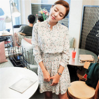 2016新款韩版雪纺小清新印花碎花收腰连衣裙女