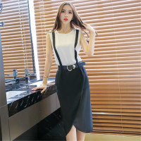 2016新款韩版雪纺无袖圆领收腰中长款夏套裙连衣裙