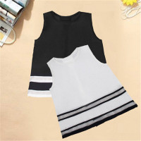 2016网纱拼接无袖宽松吊带背心女短款外穿背后扣子薄款针织衫