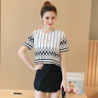 2016韩版圆领波普印花短袖双层拼接显瘦短裙裙裤