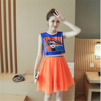 2016夏装新款街头个性印花撞色无袖显瘦连衣裙