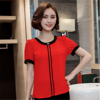 2016雪纺衫上衣女夏新款短袖蕾丝衫韩版宽松显瘦