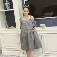 2016夏吊带裙韩版时尚露肩孕妇打底格子连衣裙