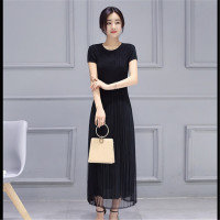 2016女装新款时尚夏季圆领褶皱中长款显瘦连衣裙