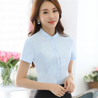 2016夏季棉麻短袖女韩版职业上衣正装立领女士白衬衫