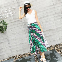 2016夏季新款V领无袖上衣 印花雪纺长裙子两件套裙