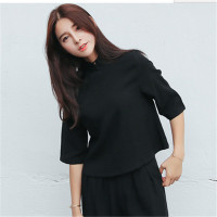 2016夏装韩版宽松复古文艺棉麻中式汉服短上衣T恤