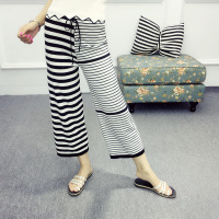 2016夏装细条纹 宽松针织休闲裤女