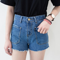 2016基础简约款 小清新随性撕边口袋休闲百搭牛仔短裤女
