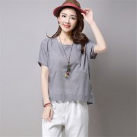 2016夏装新款女装韩版宽松短袖棉麻t恤女大码休闲亚麻衫