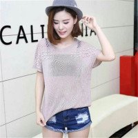 2016新款毛织针织女装半袖T恤毛衣珍珠时尚套头衫大码