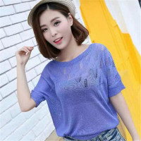 2016新款针织衫女装T恤毛织毛衣镂空透视上衣短款打底大码