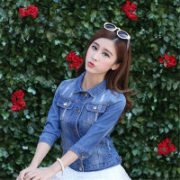 2016新款女长袖修身牛仔外套短款夹克百搭衣