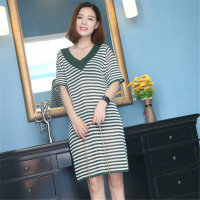 2016新款毛衣毛织长款V领女装条纹连衣裙针织衫薄款夏装大码