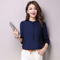 2016女长袖春秋装新款中长款宽松休闲百搭雪纺白衬衫