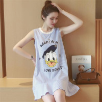 2016条纹孕妇背心卡通印花图案孕妇装无袖连衣裙