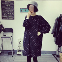 2016女装新款鱼刺骨头印花宽松内搭打底外穿长袖衬衫连衣裙