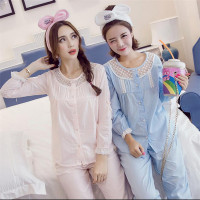 2016新款韩版可爱清新蕾丝闺蜜装睡衣女士长袖套装