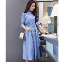 2016女长袖新款中长款韩国修身显瘦时尚长裙潮牛仔连衣裙