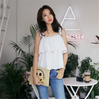 2016甜美好看又舒适简单气质蝴蝶结系带吊带背心少女气息体恤