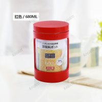 日本 调料罐调味罐玻璃调味瓶盐罐调味盒调味料缸储物罐带勺 大号/红色
