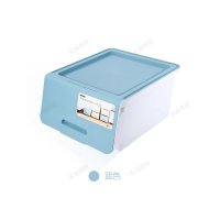 日本 塑料收纳箱 叠加收纳柜 储物箱有盖周转箱玩具收纳盒 蓝色