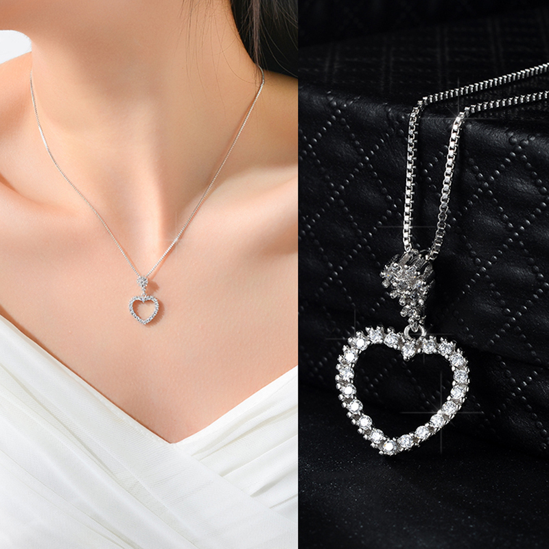 925银项链女款心形吊坠锁骨链女韩版时尚银饰品学生配饰首饰生日礼物