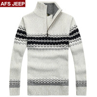 男装AFS JEEP毛衣半高领拉链毛线衣男 毛线春秋战地吉普外套高领男士针织衫 套头毛线中青年