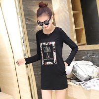 雅泊妮2015秋装打底衫宽松长袖t恤女中长女款上衣大码休闲绣花