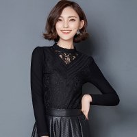 雅泊妮大码秋冬装性感蕾丝衫修身显瘦镂空女装加绒网纱长袖打底