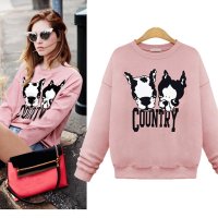 雅泊妮2015秋冬韩版新款女装小狗印花长袖圆领大码卫衣女上衣休闲服