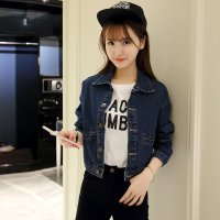 雅泊妮新款短款牛仔上衣背后绣花牛仔外套韩版宽松开衫女