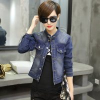 雅泊妮立领牛仔外套女长袖修身春秋新款短外套夹克百搭牛仔衣