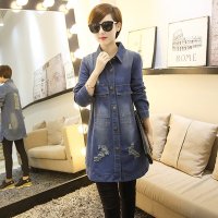 雅泊妮2016春装新款韩版牛仔外套女中长款牛仔风衣长袖牛仔服潮