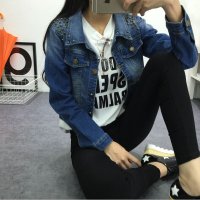 实拍989#韩版水洗做旧牛仔外套 铆钉工艺修身百搭牛仔短外套女-989
