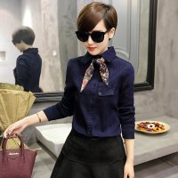雅泊妮2016时尚百搭打底衬衣女士蝴蝶结修身显瘦牛仔衬衫女长袖