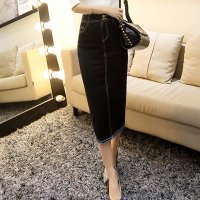 雅泊妮修身显瘦中长款牛仔群包臀一步裙过膝白搭开叉半身裙