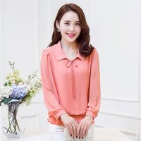 雅泊妮2016春装新款简单大方韩版修身大码品质清凉长袖雪纺衫-1616